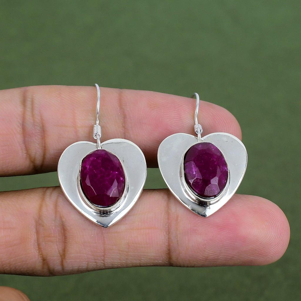 Faceted Kashmir Ruby Earring 925 Sterling Silver Earring Handmade Gemstone Earrings Silver Jewelry Latest Design Earring Anniversary Gifts