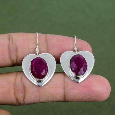 Facetgeslepen Kasjmir Robijn Oorbellen 925 Sterling Zilveren Oorbellen Handgemaakte Edelsteen Oorbellen Zilveren Sieraden Nieuwste Ontwerp Oorbellen Verjaardagscadeaus