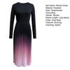 Women's Pleated Gradient Midi Dress Long Sleeve Swing A-line Dress Slim Fit Crew Neck Flowy Cocktail Dress