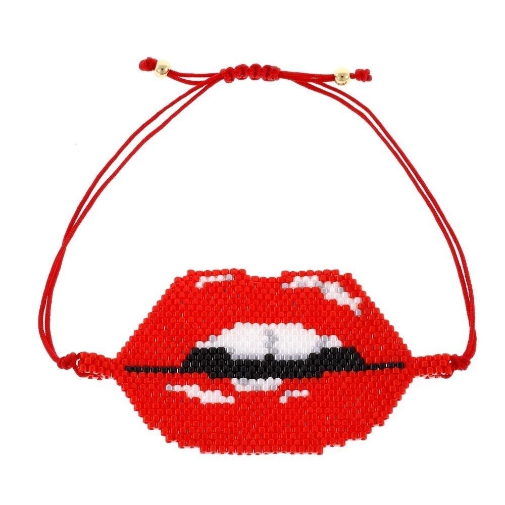 Fashion Beaded Bracelet Adjustable Lip Biting Bangle Cool Demon Eyes Hand Chain  Girl