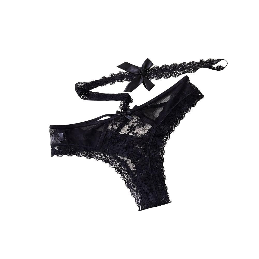 Bow Hanging Neck Chain Mesh Floral Bowknot Panties Underwear for Women  Valentine's Day Gift