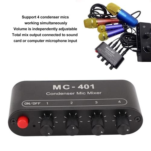 4-Channel Mini Audio Line Mixer, 4-in 1-out Stereo Mixer with 3.5mm Input, Low Noise DC 5V DJ Microphone Sound Mixer with Headphone Amplifier for PC