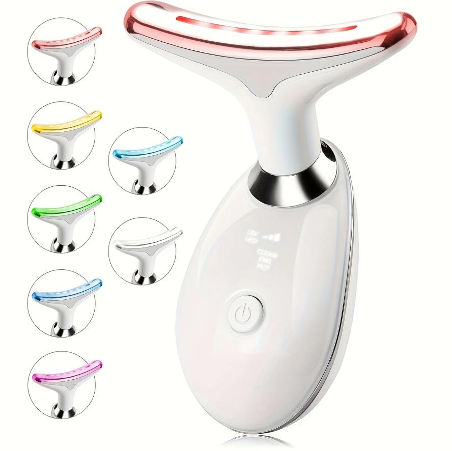 USB Rechargeable Neck and Face Skin Massager with 7 LED Light Modes, Vibrating Facial Beauty Instrument , Skin Care Device