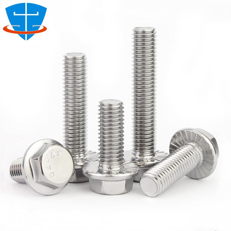 DIN6921 M4 M5 M6 M8 M10 M12 Black 304 Stainless Steel External Hex Hexagon Flange Bolt Toothed Anti-skid Screws With Pad