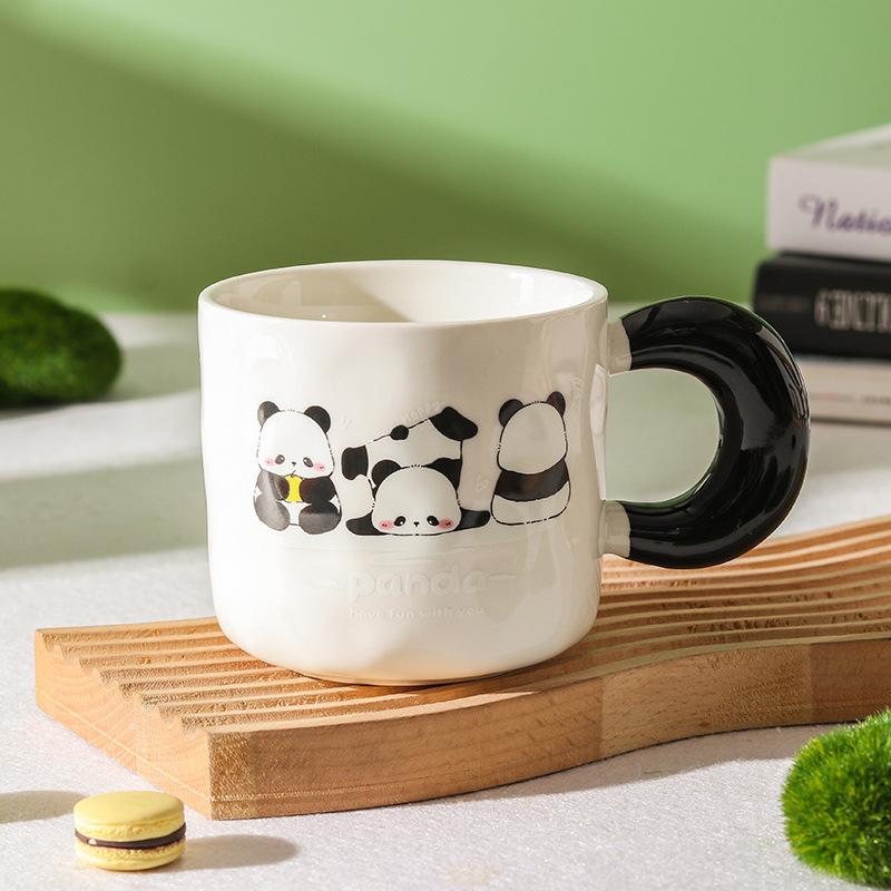High Value Panda Cup Large Capacity Ceramic Mug with Lid Spoon Couple Home Drinking Water Cup Girls Coffee Cup