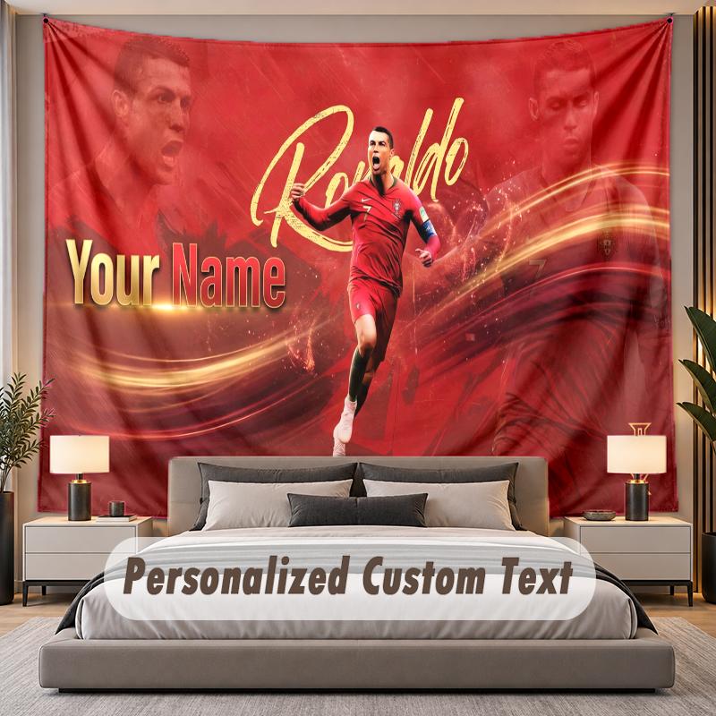 Tapeçaria de Parede Personalizada com Nome e Texto Cristiano Ronaldo Poliéster Para Quarto
