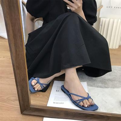 Spring 2025 New Flat-bottomed Cool Slippers Square-headed Fairy Style with Skirt Strap Cover Toe Silver Sandals Women's Shoes