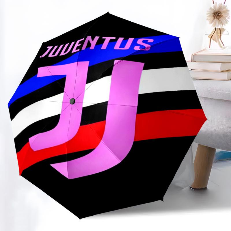 1 Stück Robuster Automatikschirm mit 8 Speichen, Juventus Fußballclub Schirm, Digitaldruck, Faltbarer Schirm für Unterwegs im Freien