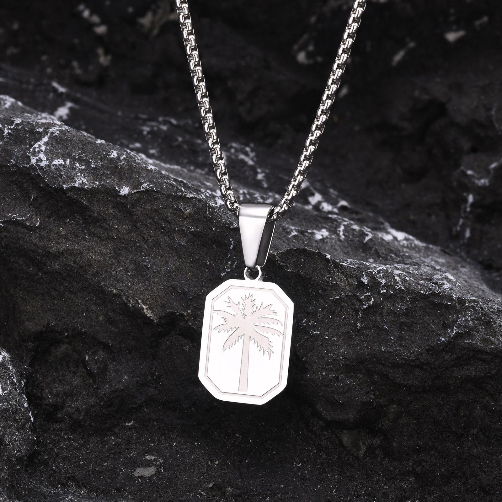 Vnox Простые Геометрические Унисекс Ожерелья, Прямоугольный Кулон Монограмма Пальма Ожерелье с Цепочкой-Коробкой, Мужские Женские Украшения 50cm