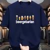 Unisex Cotton Funny Vegan Beer Lover Tshirt Beergetarian Print With Beer Mugs Vegan Symbol Navy Blue Crew Neck Casual Tee