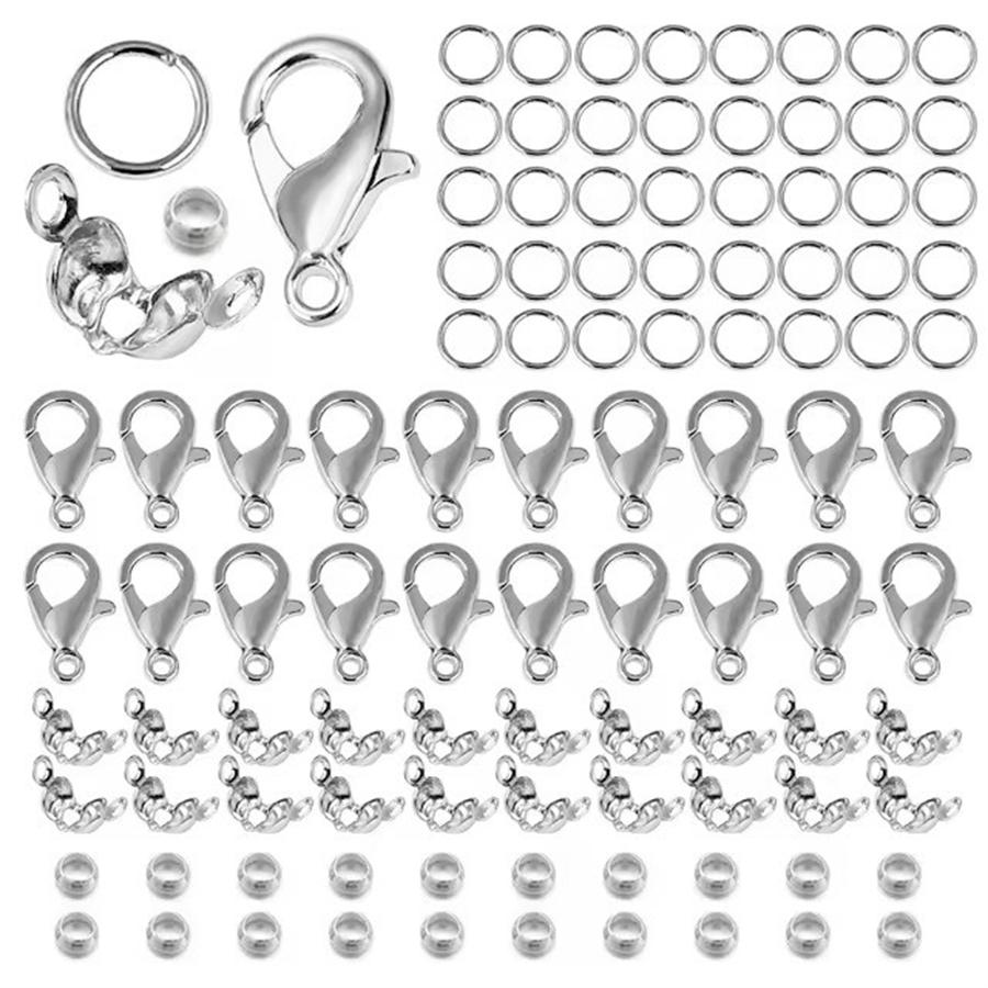 170Pcs/Set Lobster Clasp Jump Rings Connector Clasp Crimp End Beads For Bracelet Necklace Chains DIY Jewelry Making Accessories Set