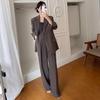 High End Women Suit Set British Style Spring Autumn Wide Leg Pants Two Piece Outfit Korean Minimalist Fashion