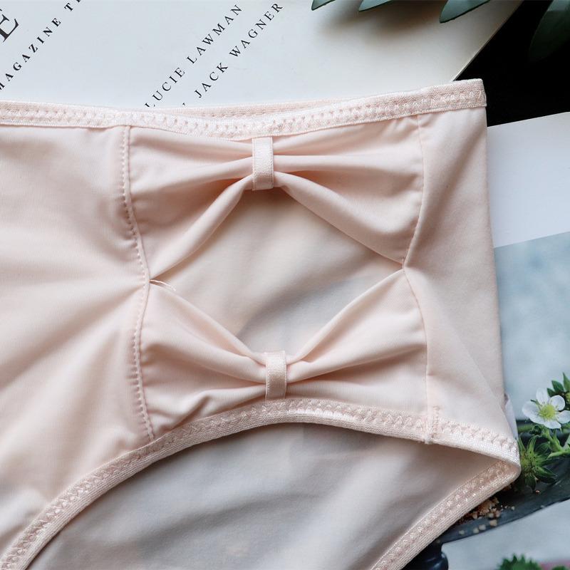 Bow Cutout Mid-waist Panties Women's Ice Silk Underwear Lift Hip Comfort Briefs for Women