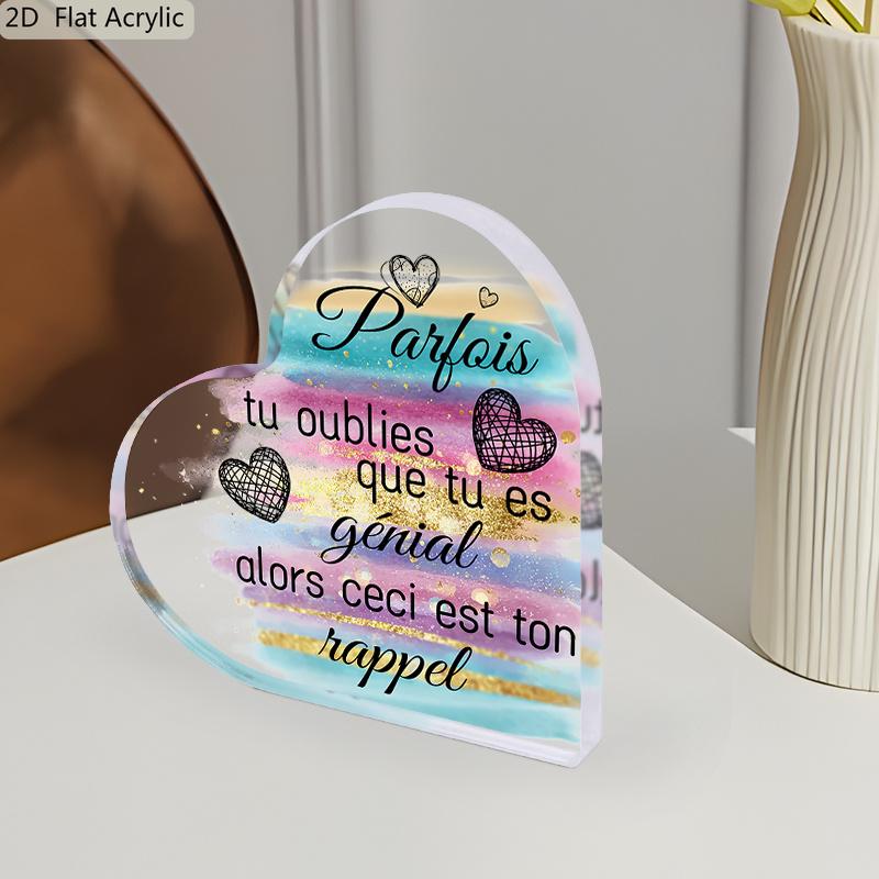 2D Flat, Heart-Shaped Acrylic Desk Decor Plaque, Incentive Gift, Suitable for Wall Decoration, Porch, Room, Villa, Accents Home, Hallway, or Workplace