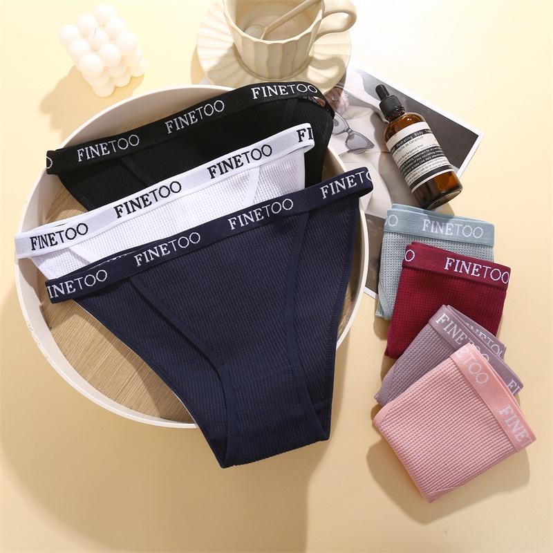 FINETOO 3Pcs/set Women's Cotton Panties Low-Rise Female Comfortable Underwear Waffle Briefs Letter Belt Underpants Lingerie New