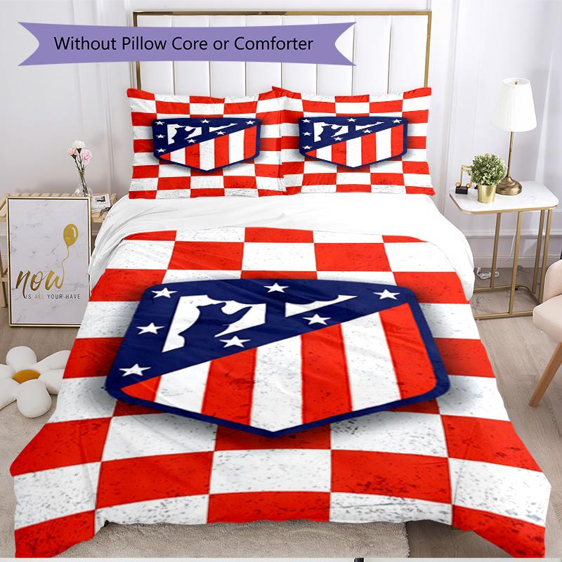 Set copripiumino 3 pezzi (1*Copripiumino + 2*Federe, Senza Nucleo), Set Biancheria da Letto Morbido Stagione Unica Atletico Madrid Print, Regalo Decorazione Camera da Letto