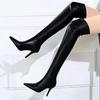 Women Spandex PU High Thin Heel Long Boots Lady Over-the-knee Winter Warm Boots Office Nightclub Gathering Women Straight Boots
