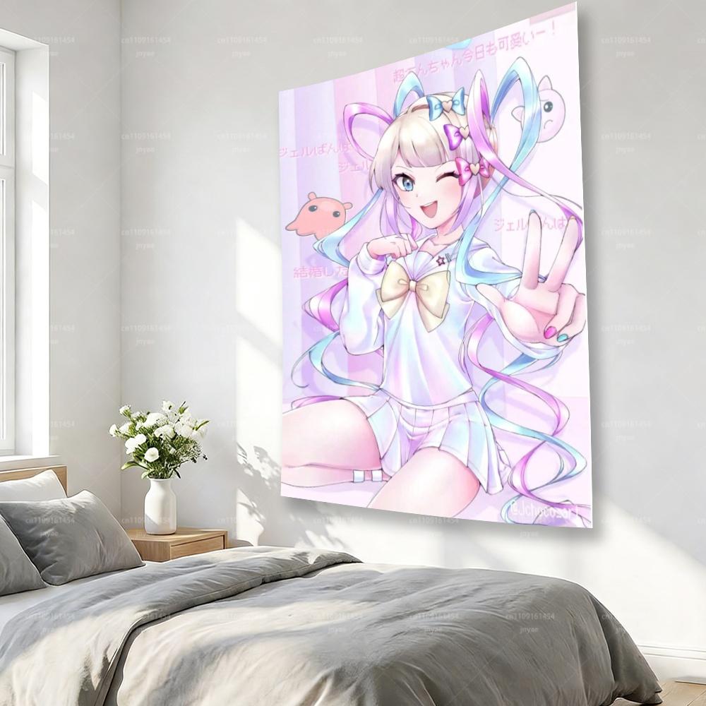 KAngel Bedürftiger Streamer Überlastung Anime Wandteppich Pastellrosa Kawaii Wandbehang HD Druck Polyester Dekor für Schlafzimmer Wohnzimmer