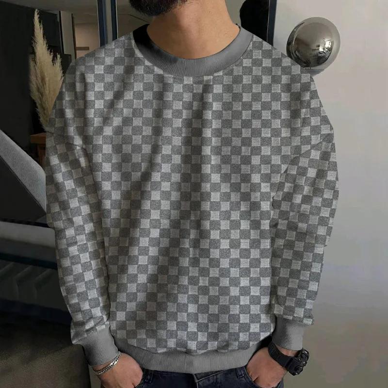 Men's Long Sleeve T-shirt Casual Pullovers Fall Winter Sweatshirt Warm Bottoming Shirt Plaid Sweatshirts for Men Heavyweight
