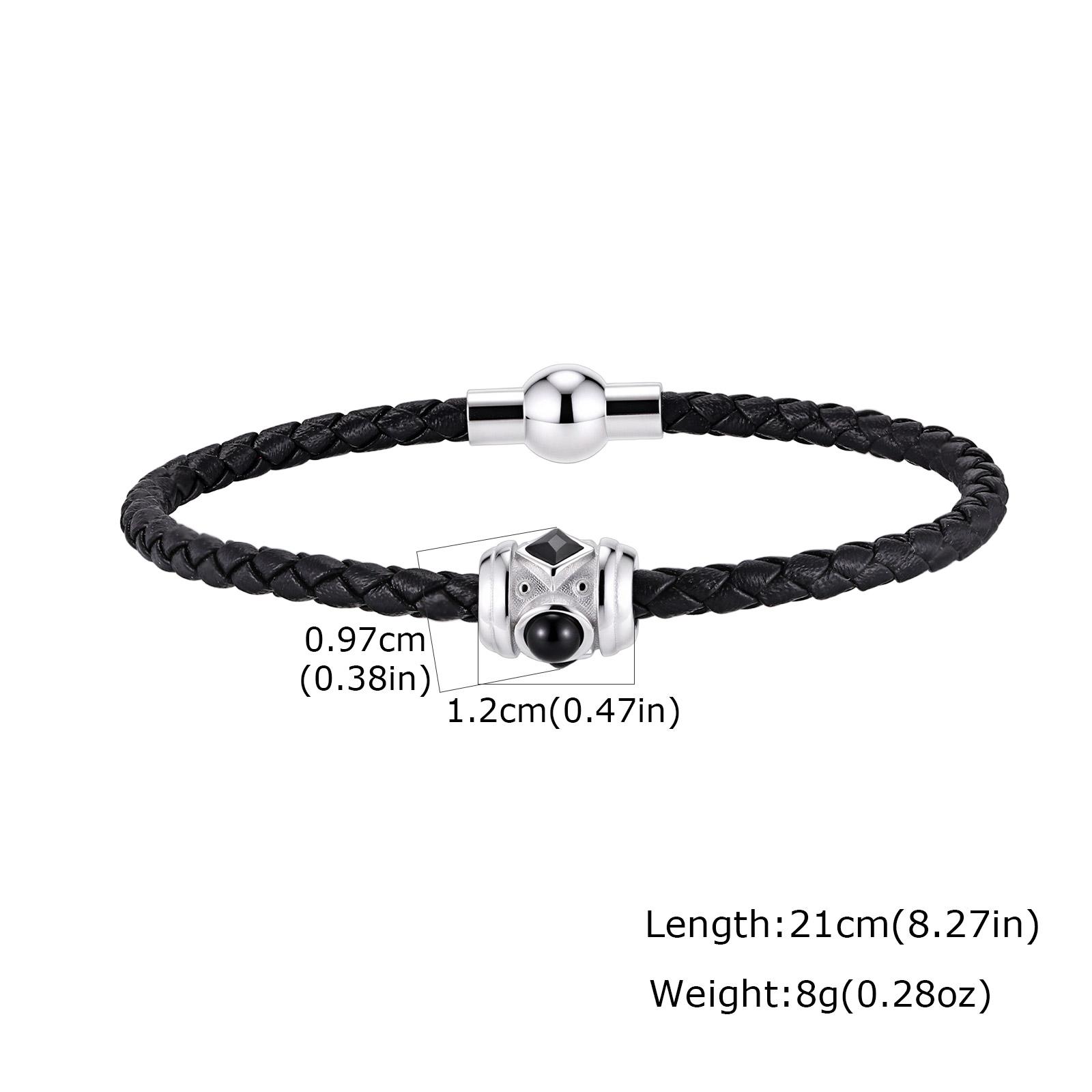 Punk Leather Rope Bracelet Inlaid Black Zircon Agate Stainless Steel Wristband Bracelets for Men Fashion Jewelry Father s Day