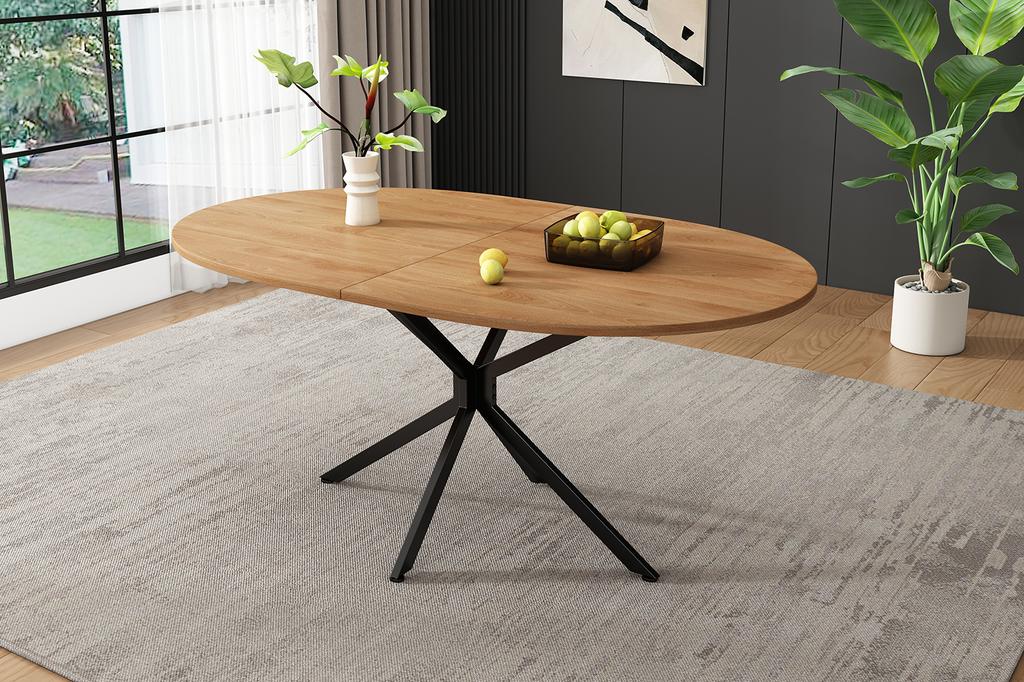 Dining Table, L120*W80*H75.5cm, Modern, Sturdy, Metal Legs, Oval, for 4-6 People, Modern Simple, Natural