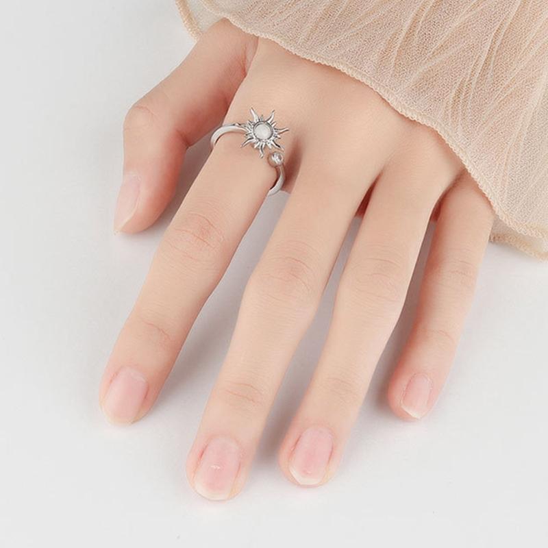 Anti Stress Spinner Ring For Women Adjustable Copper Jewelry With Floral Zircon Accents Anxiety Relief Gift