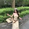 Beautiful dress French tube top suspender skirt waist and thin seaside vacation style swinging long skirt summer dress