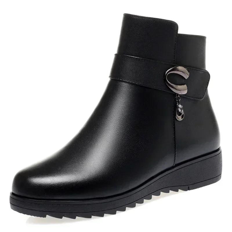 Fashion Mum Warm Cotton Shoes Women Winter Fleece Side Zip Thick Bottom Short Boots Leisure Round Head Flats Bota Inverno Feminina2024