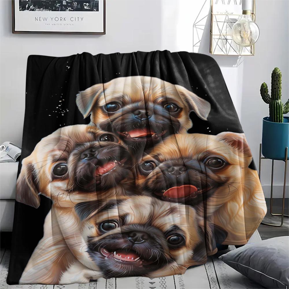 1Pc Cute Puppy Print Flannel Blanket, High quality Comfortable for All Seasons, Home Decor, Warmth and Comfort, Perfect for Christmas Gifts