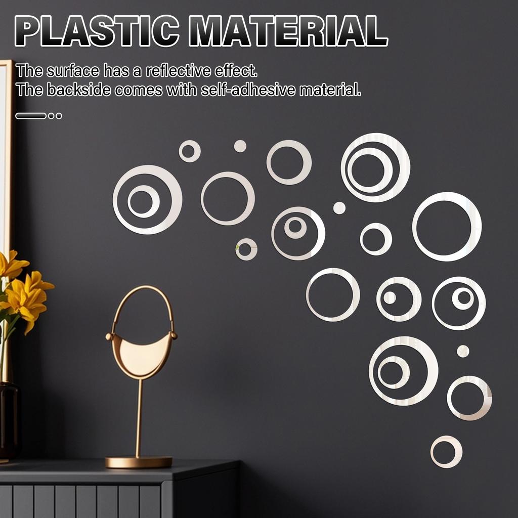 24 Pcs Circle Mirror Sticker DIY 3D Circular Mirror Wall Sticker Decorative Mirror Decal for Living Room Bedroom Home Decoration