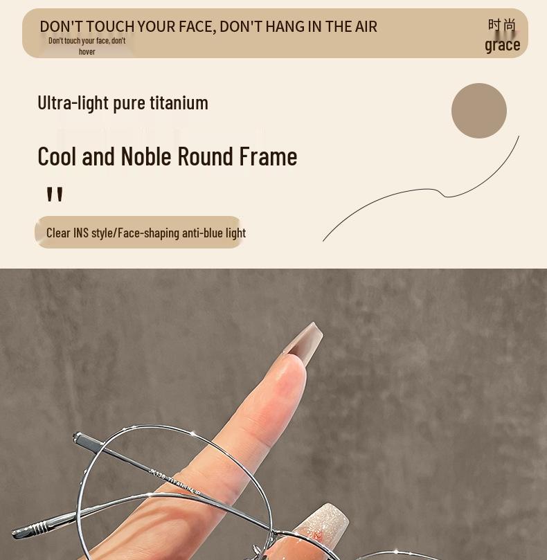 Women's High Power Compact Silver Wire Frame Glasses - Anti-Blue Light, Pure Titanium, Small Pupillary Distance, Ultralight 8807.