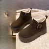 Suede Platform Women Snow Ankle Boots Short Plush Mid Heels Buckle Shoes 2025 Trend Winter New Warm Cozy Non-slip Botas De Mujer