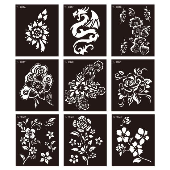 Henna Tattoo Stencil, Reusable DIY Tattooing Template, Floral Animal Patterns Stencil for DIY Indian Temporary Tattoos Music Festivals Body Art