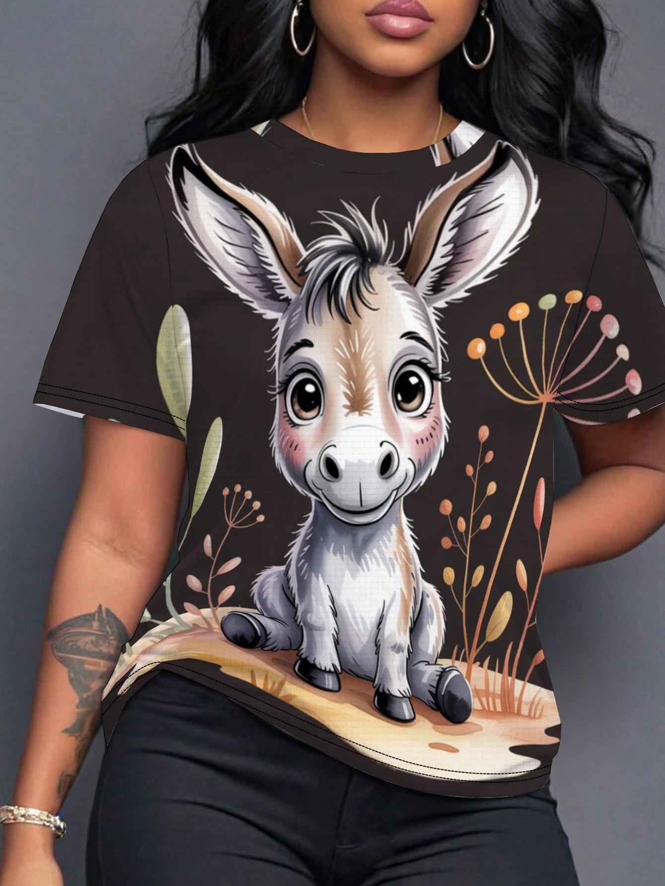 

Playful Watercolor Donkey Women S Tee Digital Print Design. Comfy Fit. Perfect for Summer Casual Wear 2XL