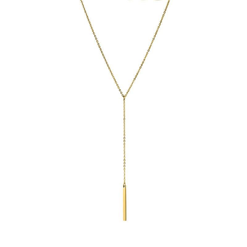 Women's Y-Shaped Gold Stainless Steel Necklace – Elegant, Long, Lightweight, and Color-Retaining Japanese-Korean Design