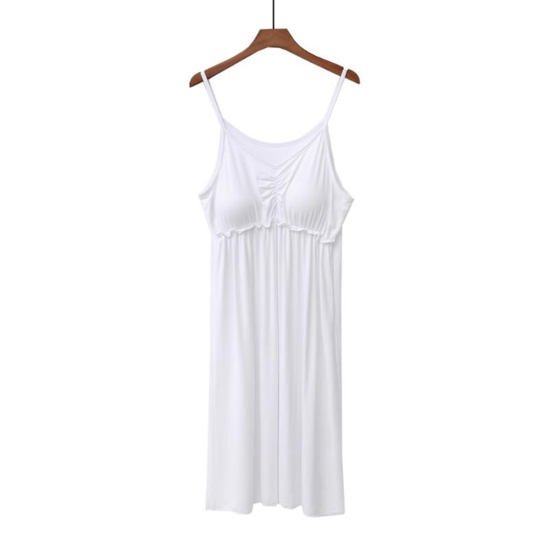 

Летняя базовая одежда для женщин, повседневное однотонное платье с круглым вырезом, облегающее пижамное платье без рукавов с высокой талией, нижнее белье, ночное белье one size белый