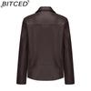 BITCED Fashion Women's Leather Jacket, Short Leather Jacket, Knitted Patchwork Stretch Coat