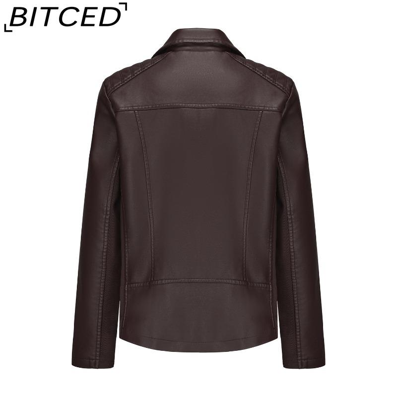 BITCED Fashion Women's Leather Jacket, Short Leather Jacket, Knitted Patchwork Stretch Coat
