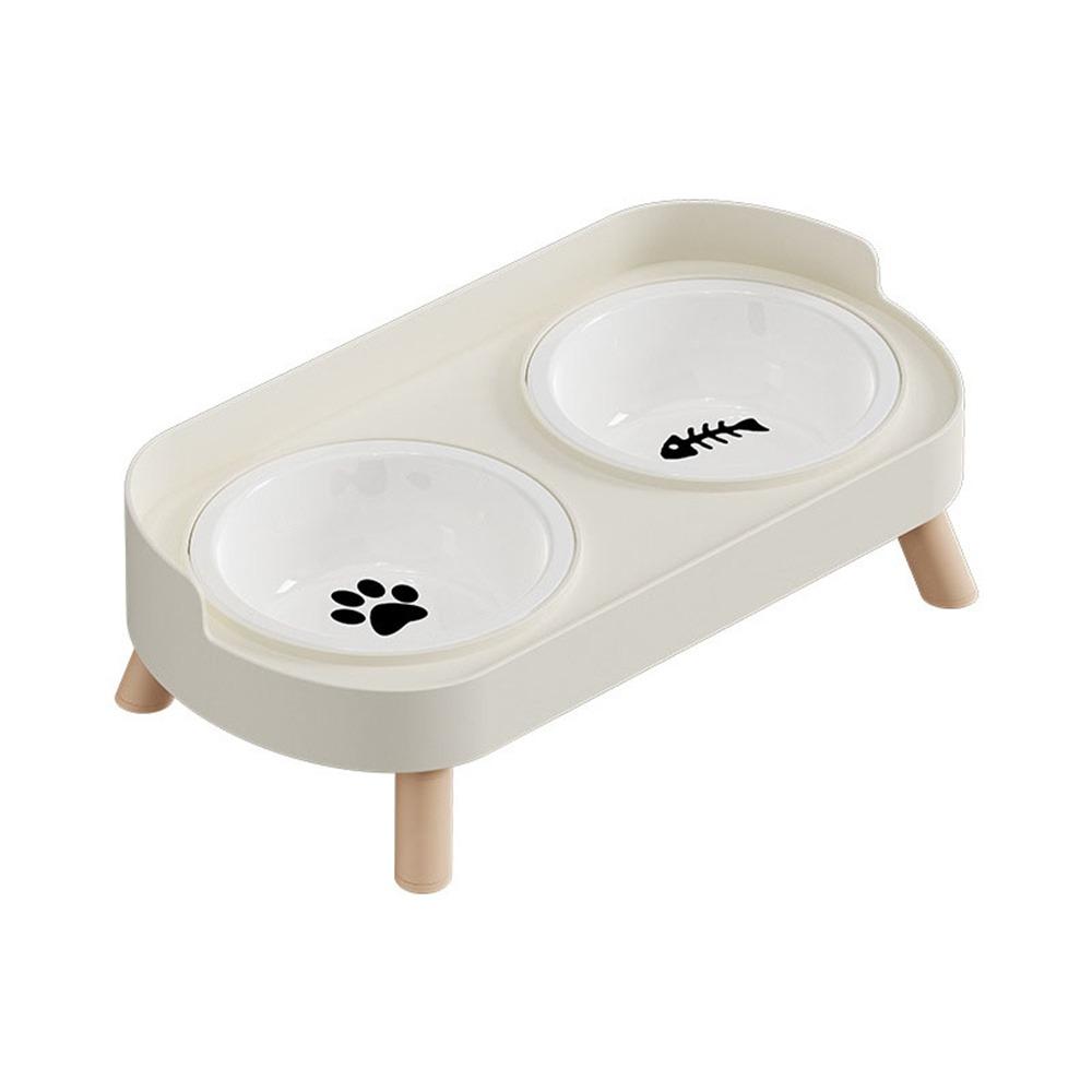 Practical Ceramic Double Cat Bowl Cervical Protection Anti-Spill Cat Water Bowls Anti Slip with Stand Pet Feeder for Home