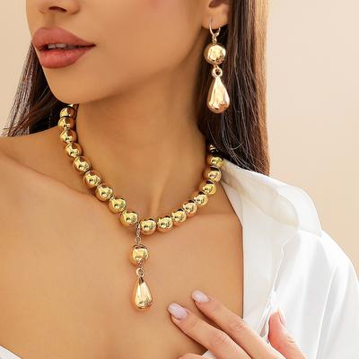 Exaggerated Round Bead Necklace Women's Jewelry Versatile Beaded Choker Metal Water Drop Collar Jewelry