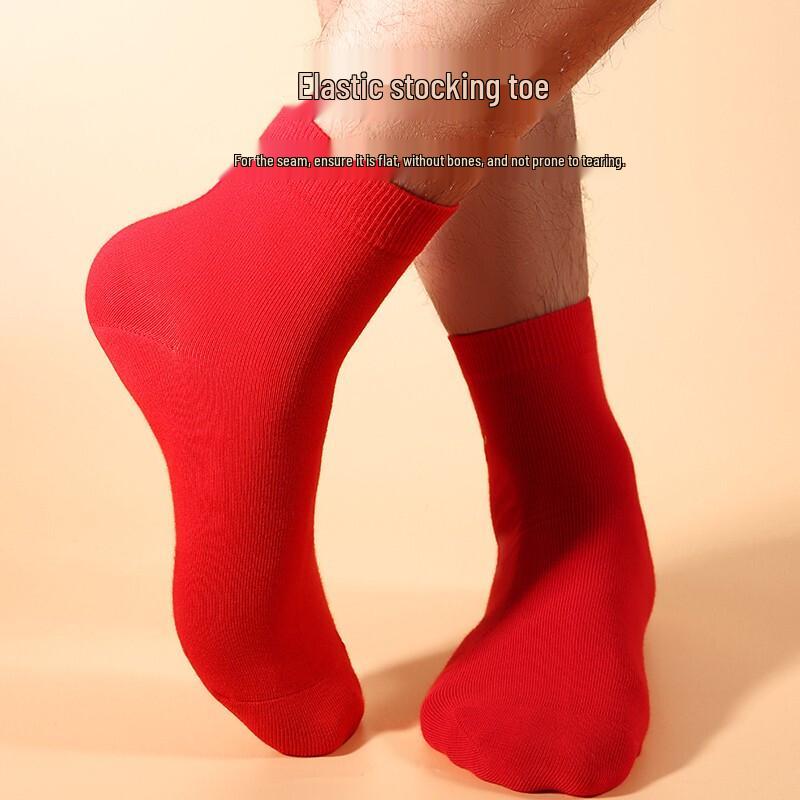 Septwolves Men's Festive Red Cotton Blend Mid-Calf Socks (5-Pack)
