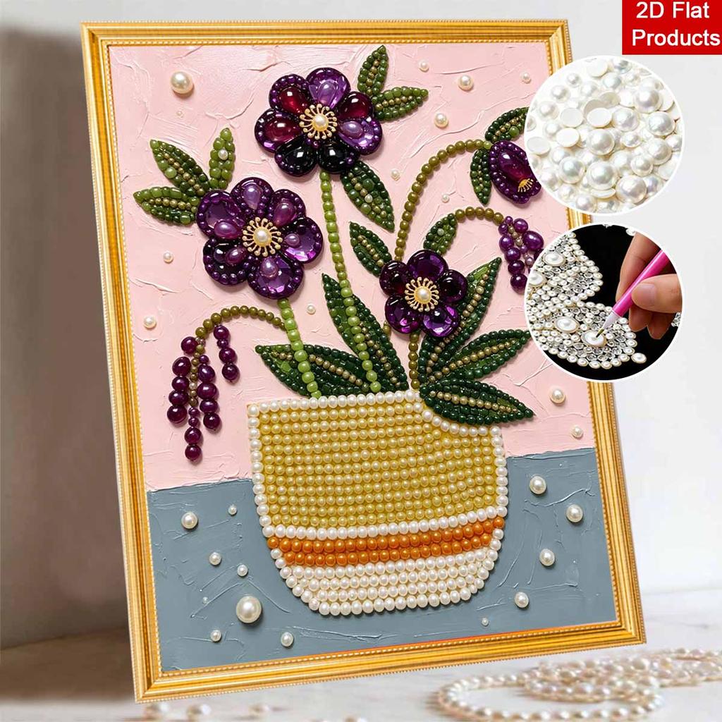 DIY Frameless Pearl Painting Kit Floral Still Life Shiny Bead Canvas Art Relaxing Creative Craft Gift for Women Adults