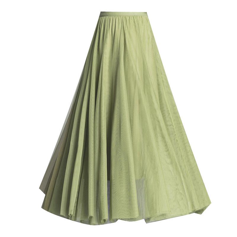Korean High-Waist Mid-Length Tulle A-Line Skirt - Spring/Summer Pleated Mesh Design