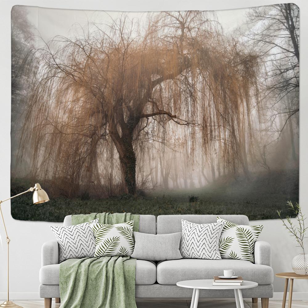 

Осенний гобелен с ивой, настенный подвесной природный пейзаж, богемный эстетичный домашний декор для комнаты, фоновая ткань 95x70cm