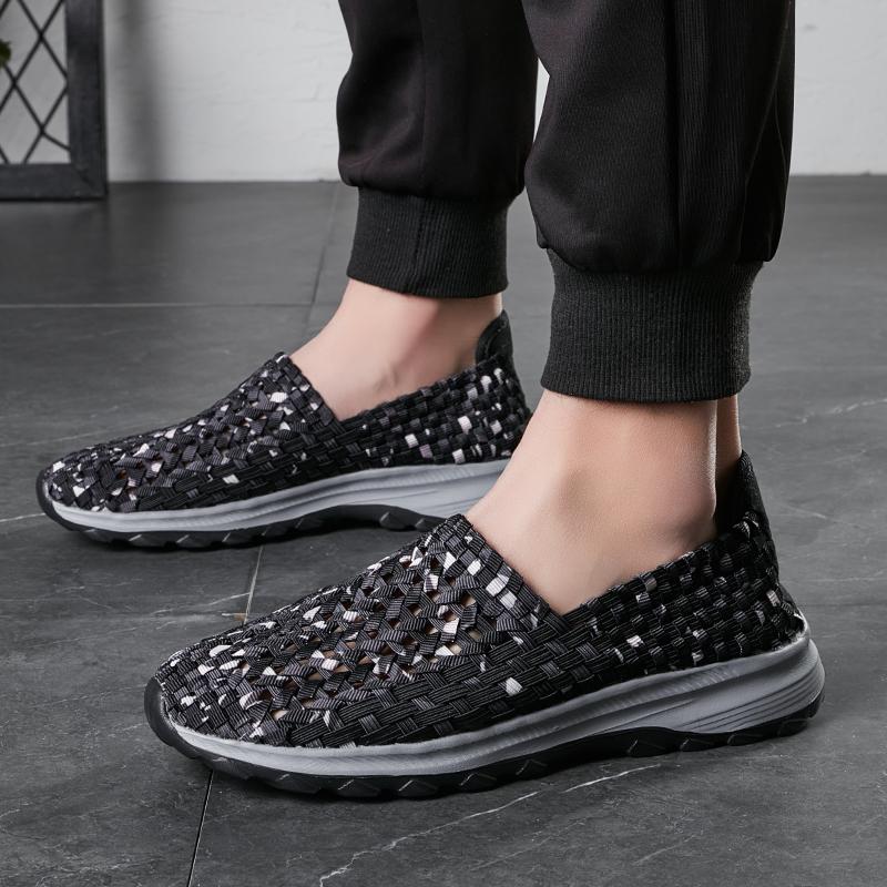 Men Camouflage Breathable Slip on Sneakers Men Summer Braid Beach Lazy Shoes Casual Weave Walking Flats