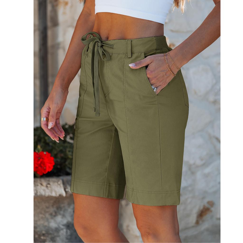 Shorts pour femmes à cordon de serrage, taille élastique, légers, d'été, décontractés, avec poches