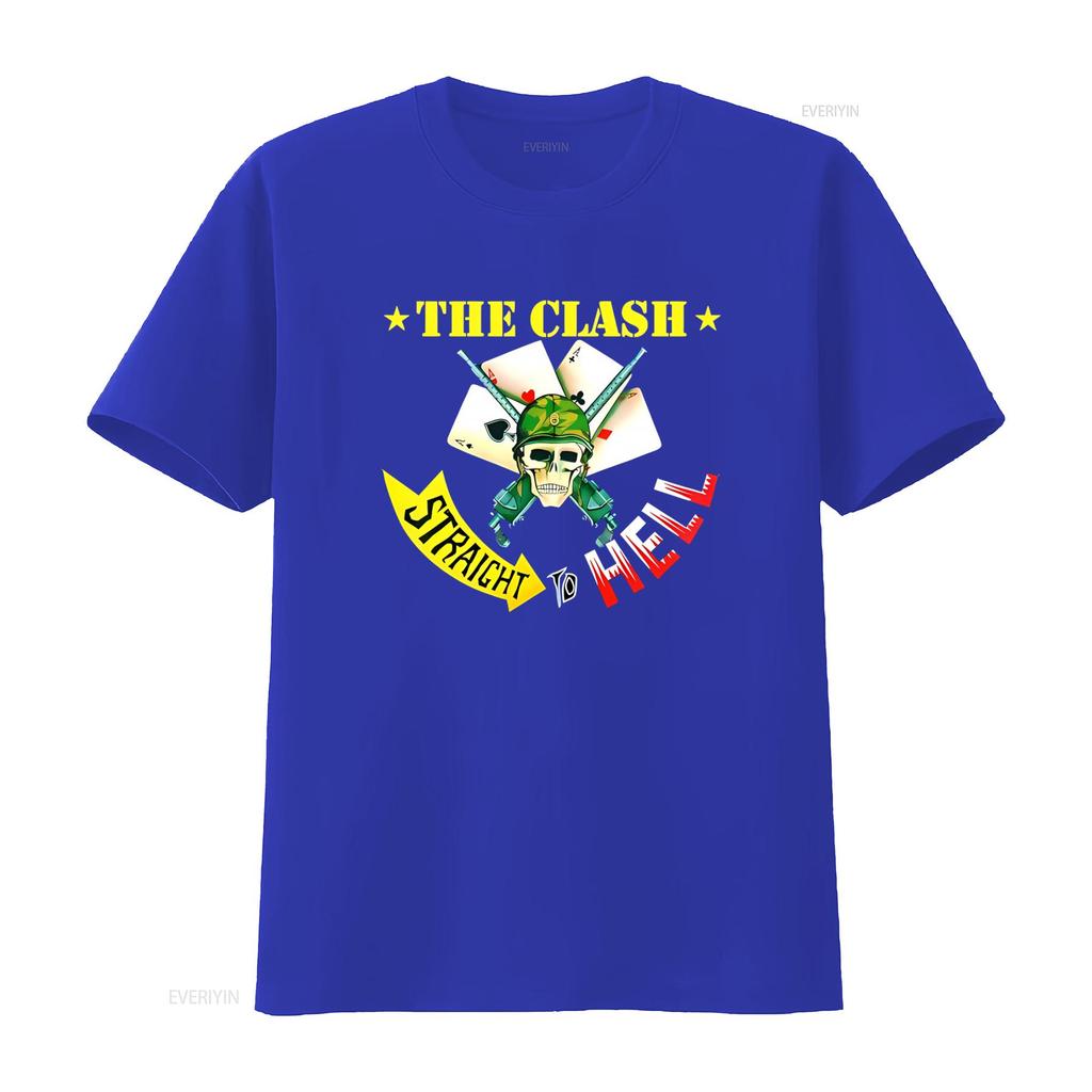 Vintage The Clash Straight To Hell T-Shirt Totenkopf Spielkarten Camo Helm Design vintage Gewaschenes Oberteil Für Den Täglichen Gebrauch Leicht