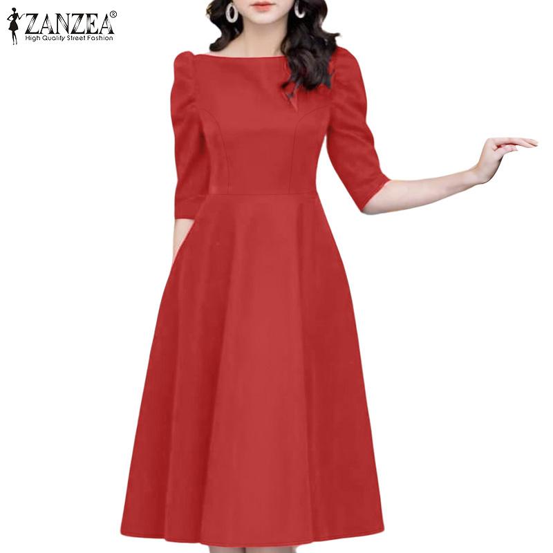 ZANZEA Women Summer Round Neck Casual Half Sleeve A-Line Dress