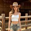 Crochet Western Cowboy Hat Hollow Jazz Hat Fashion Bride Wifey Cowboy Hat  For Wedding Bridal Party