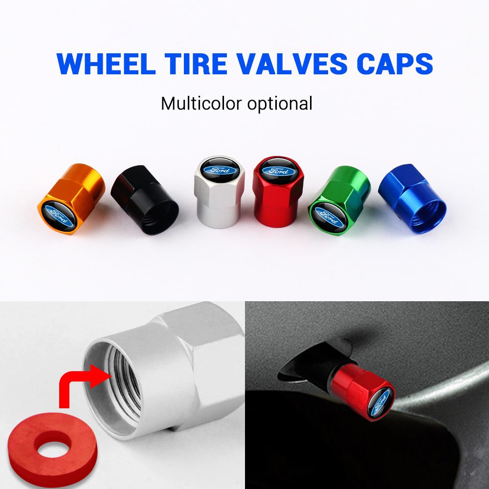 ZLKQ1 4Pcs Car Metal Alloy Logo Wheel Tire Valve Stem Caps Cover Accessory For Ford Ranger Focus Kuga Mustang MAX Transit Mondeo mk7 8